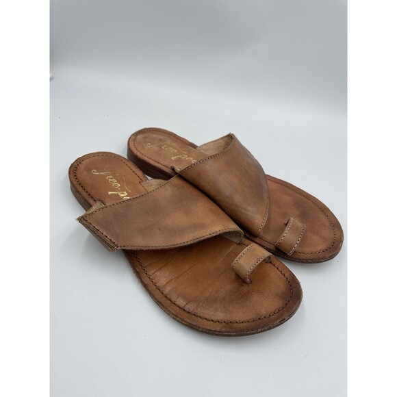 Free People Sant Antoni Leather Brown Tan Slide Sandals Size 6 | EU 36 - Picture 1 of 7